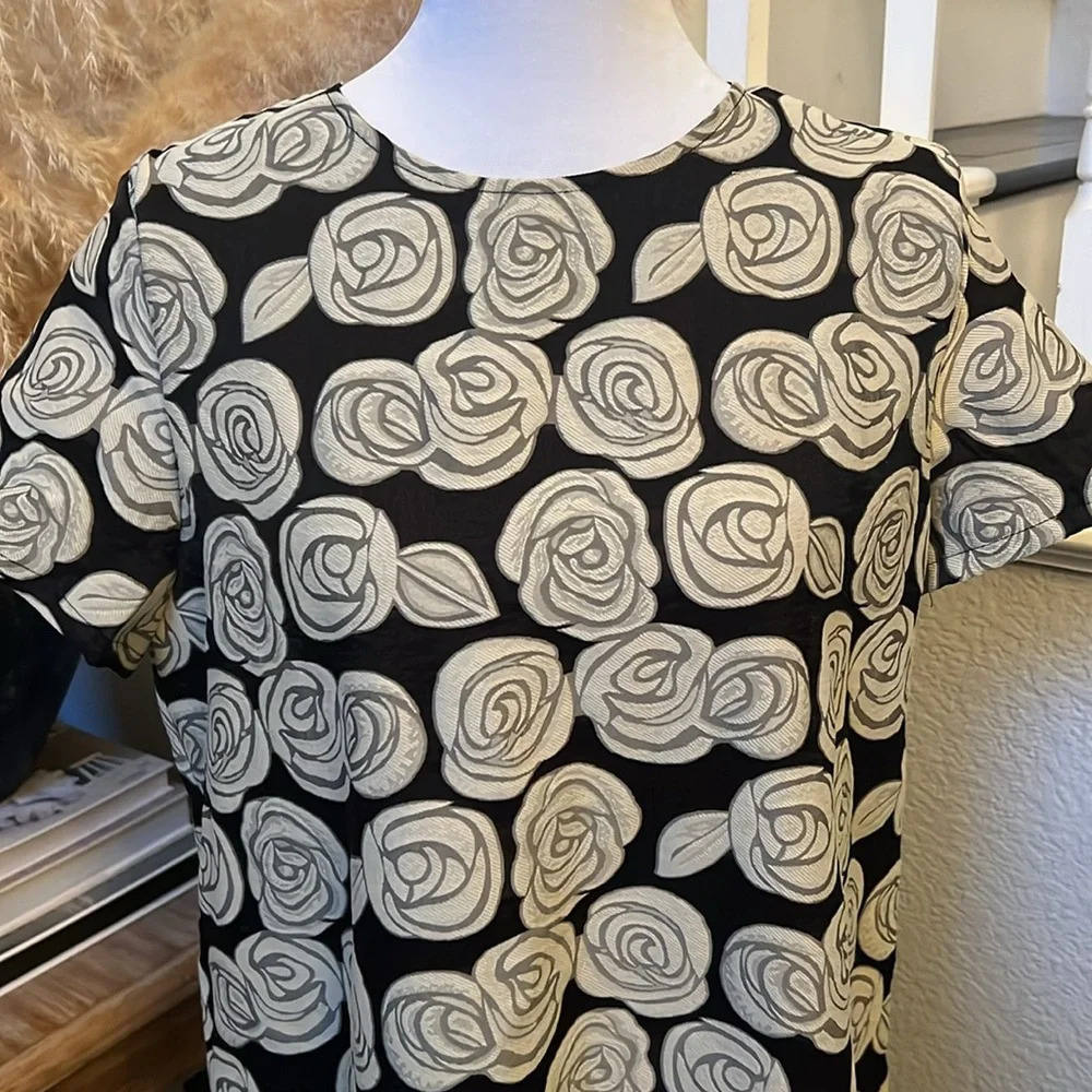 Who What Wear Floral Shift Dress Black Lined Ruffle Flower Boho Hippie Medium - Picture 3 of 7